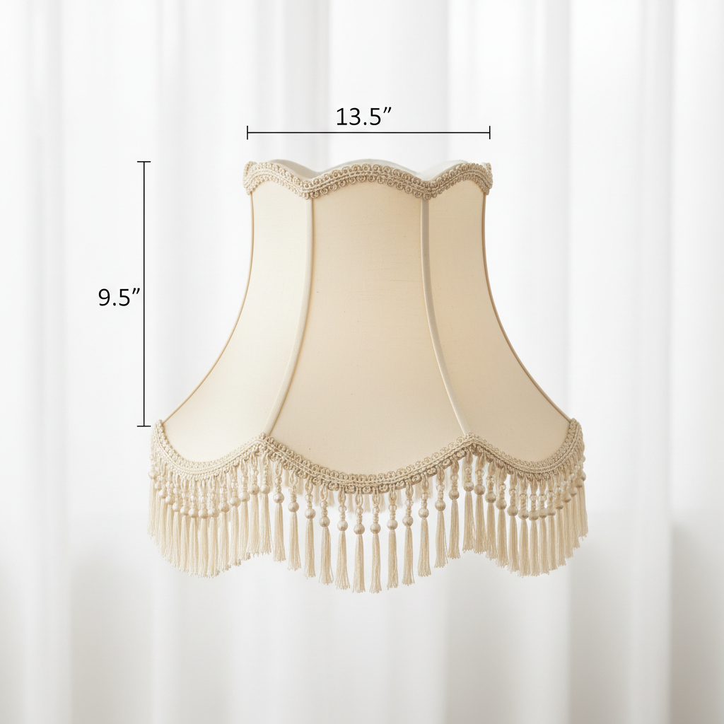 13 In. X 9.5 In. Ivory and Fringe Scallop Bell Lamp Shade
