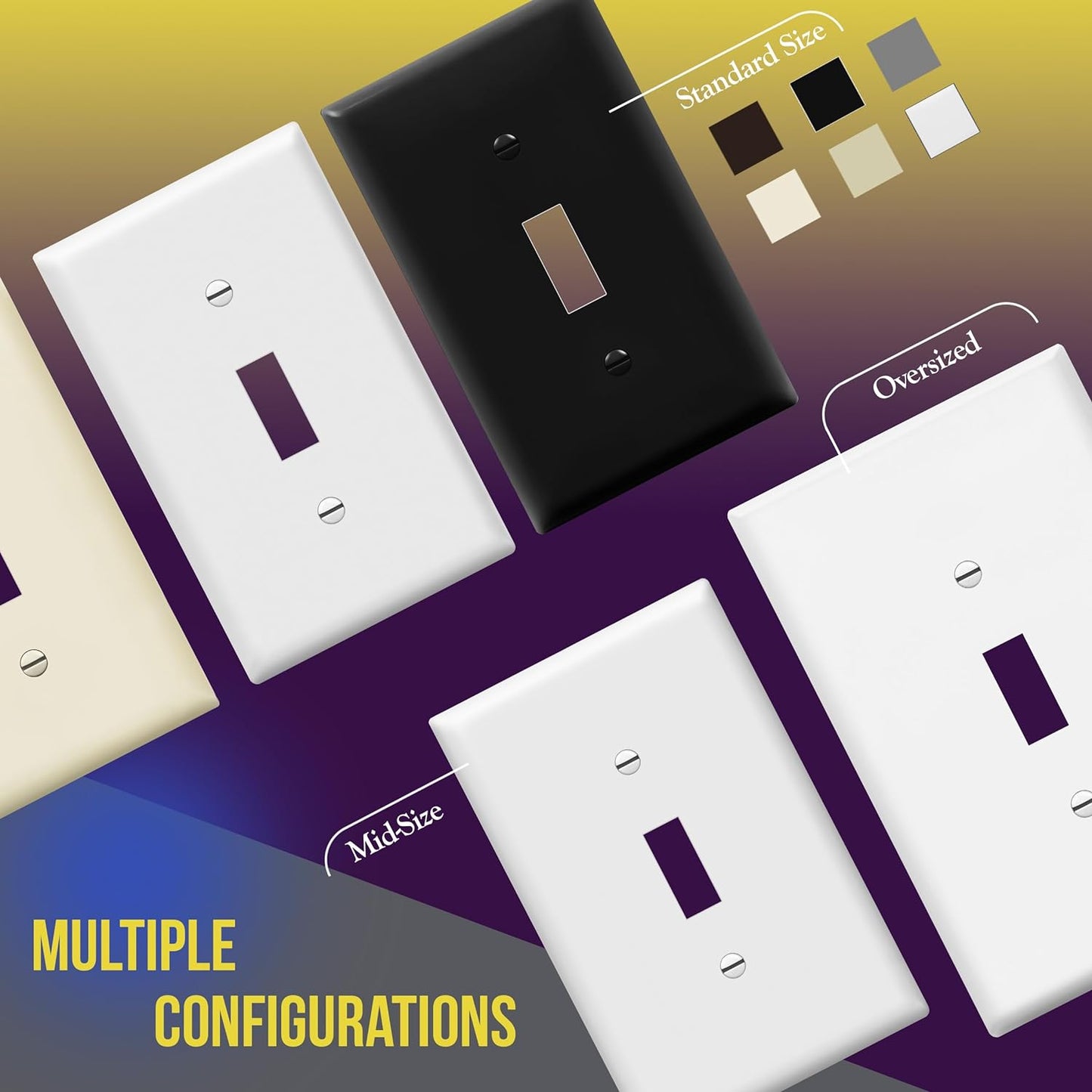 Double Toggle Light Switch Wall Plate, Size 2-Gang 4.50" X 4.57", Unbreakable Polycarbonate Thermoplastic, 8812-W-10PCS, White (10 Pack)