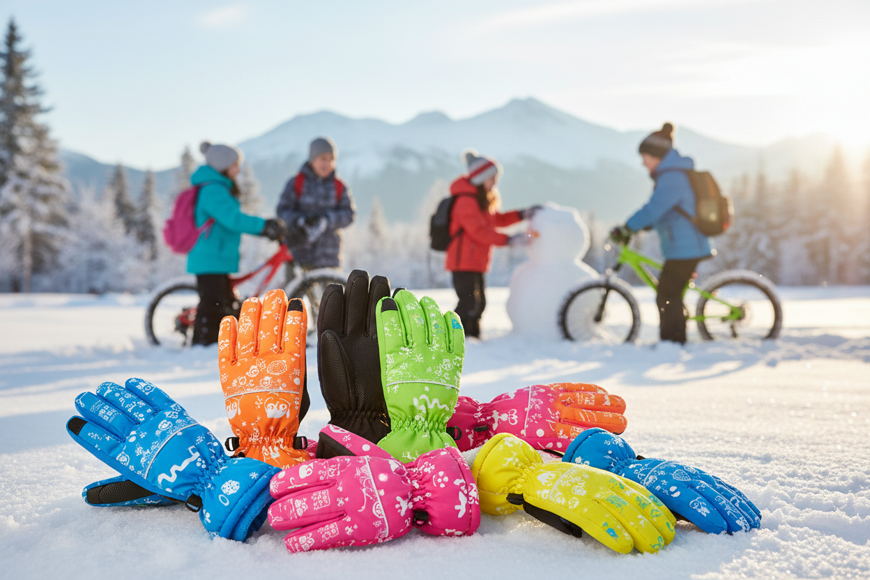 Kids Gloves Winter Waterproof Coating Warm Thick Fleece Touchscreen Anti-Slip for Boys Girls 3-15 Years Cycling School