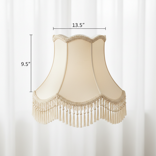 13 In. X 9.5 In. Ivory and Fringe Scallop Bell Lamp Shade