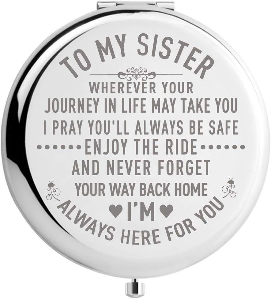 Sister Gifts from Sister Brother, Sisters Birthday Gift Ideas, for Girls, Engraved Gifts for Mothers Day, Graduation Present for Her (Silver, to My Sister 2.6Inch)