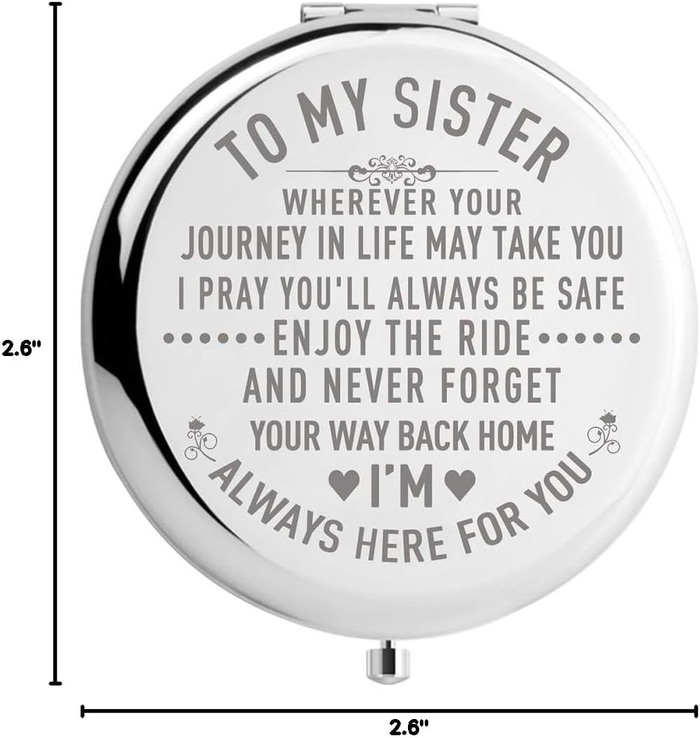 Sister Gifts from Sister Brother, Sisters Birthday Gift Ideas, for Girls, Engraved Gifts for Mothers Day, Graduation Present for Her (Silver, to My Sister 2.6Inch)
