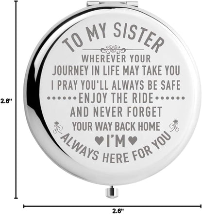 Sister Gifts from Sister Brother, Sisters Birthday Gift Ideas, for Girls, Engraved Gifts for Mothers Day, Graduation Present for Her (Silver, to My Sister 2.6Inch)