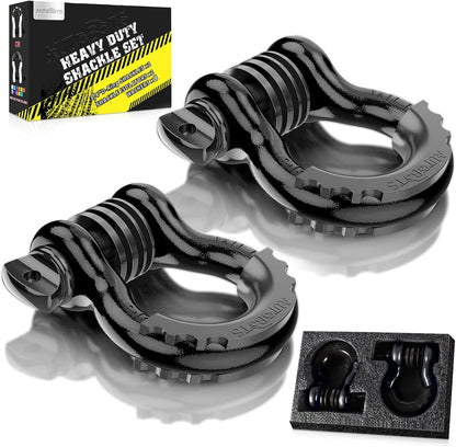 Bow Shackles 3/4" D Ring Shackle (2 Pack), 48,000Ib Break Strength with 7/8" Pin, 2 Isolator and 4 Washers Kit for Offroad Vehicle Truck Recovery Black