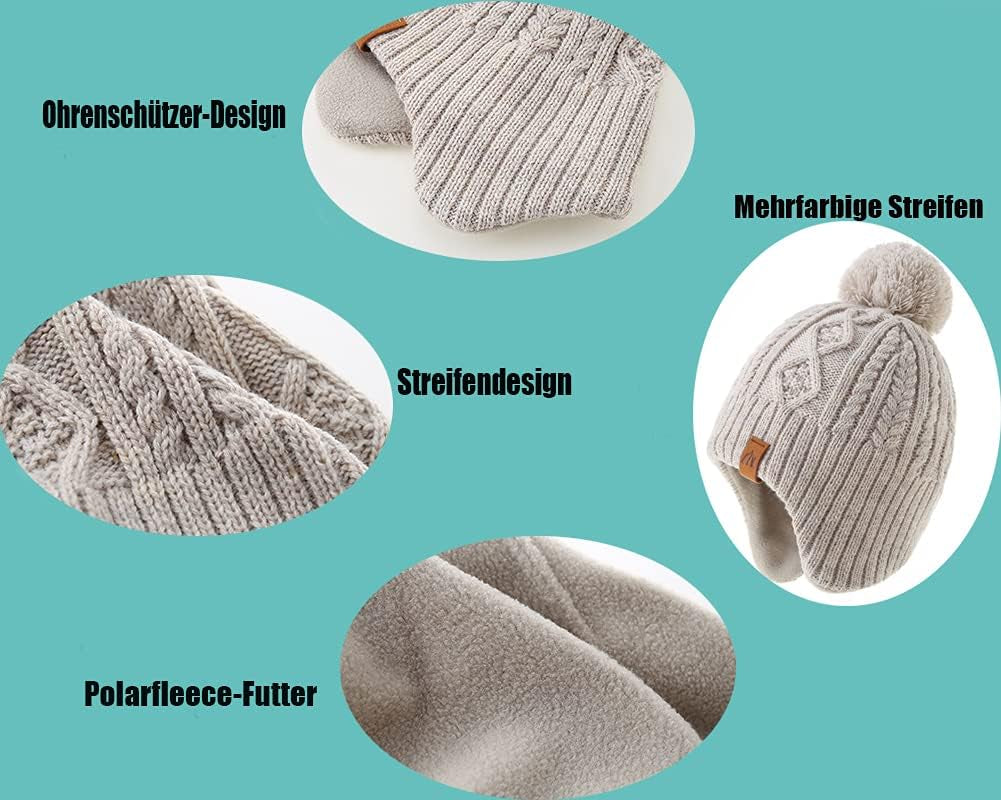 Boys Winter Hat Earflap Knitted Beanie for Kids Warm Fleece Lined Thicken Hat for Baby
