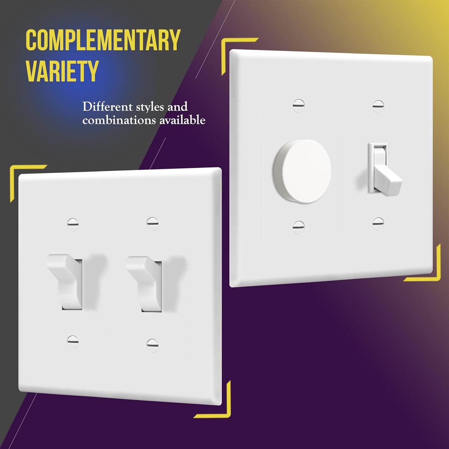 Double Toggle Light Switch Wall Plate, Size 2-Gang 4.50" X 4.57", Unbreakable Polycarbonate Thermoplastic, 8812-W-10PCS, White (10 Pack)