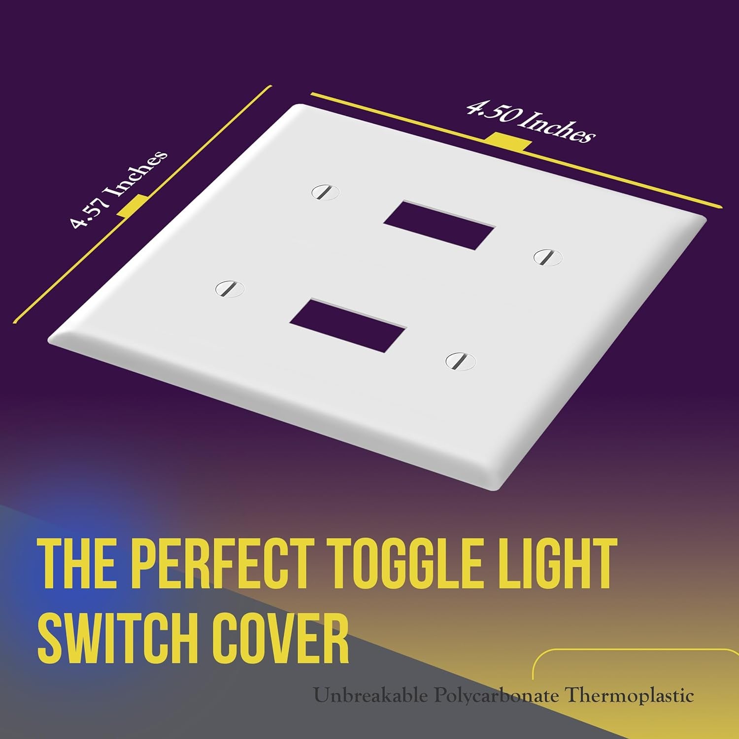 Double Toggle Light Switch Wall Plate, Size 2-Gang 4.50" X 4.57", Unbreakable Polycarbonate Thermoplastic, 8812-W-10PCS, White (10 Pack)