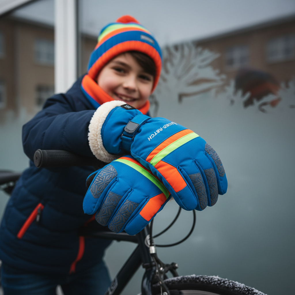Kids Gloves Winter Waterproof Coating Warm Thick Fleece Touchscreen Anti-Slip for Boys Girls 3-15 Years Cycling School