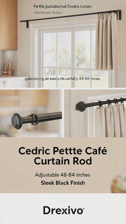 1/2" Cedric Petite Café Adjustable Curtain Rod, 48-84", Black