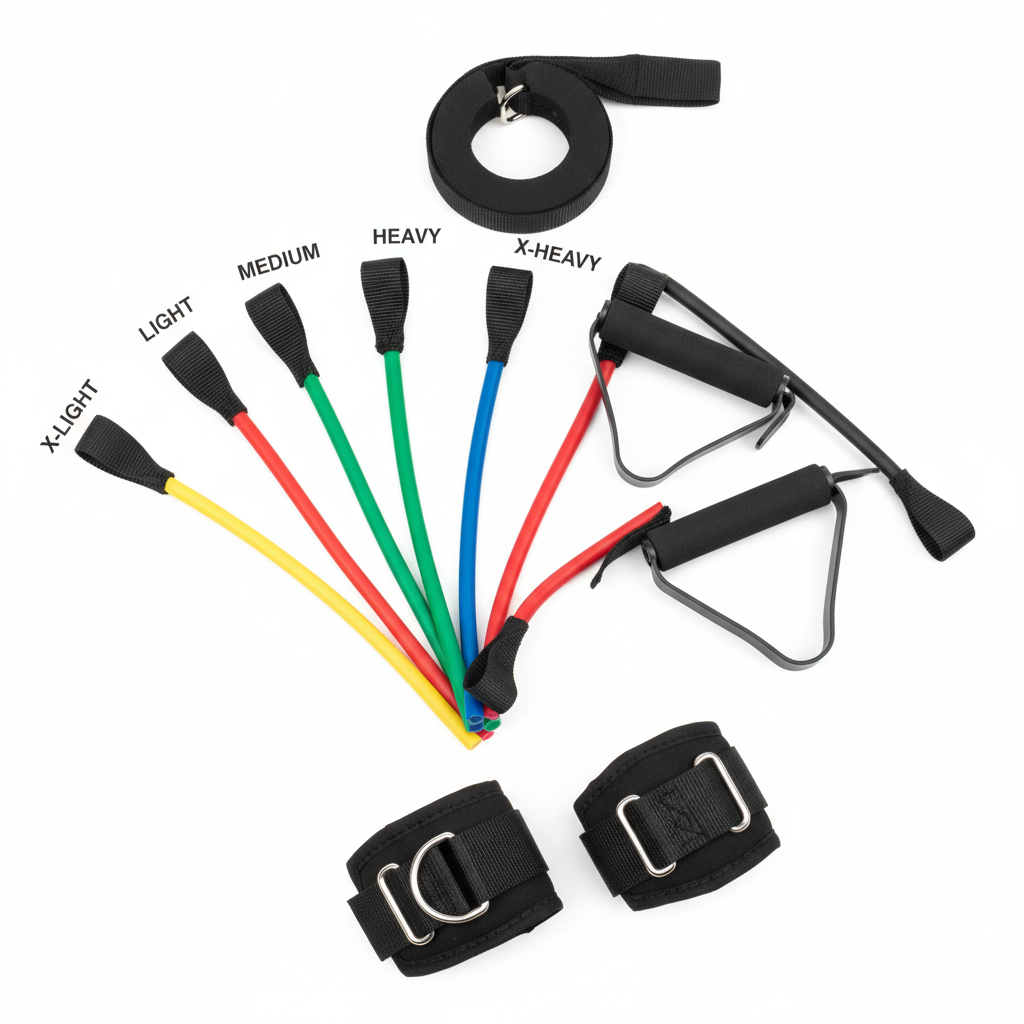 Resistance Bands, Exercise Bands, Workout Bands with Handles, Door Anchor and Ankle Straps, 5 Resistance Levels Fitness Bands for Strength Training, Physical Therapy, and Home Gym Equipment